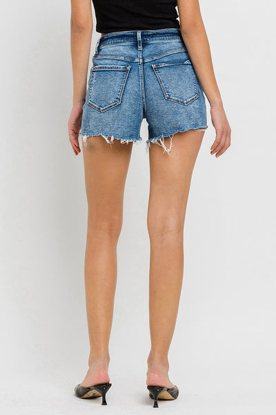 VERVET by Flying Monkey High Rise Raw Hem Denim Shorts