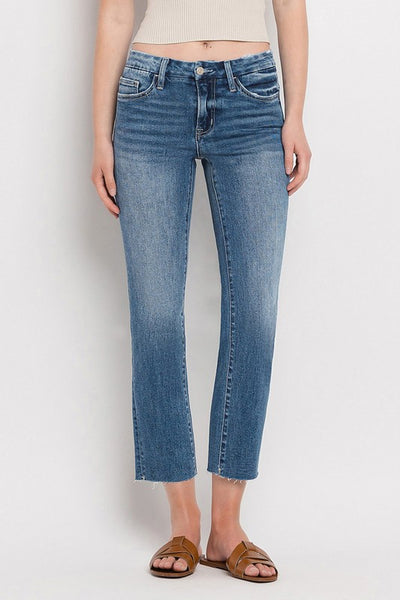 Mid Rise Crop Slim Straight Jeans