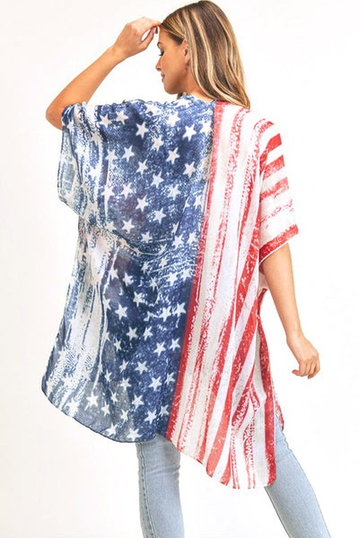 LA Jewelry Plaza Distressed American Flag Printed Long Kimono