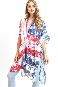 LA Jewelry Plaza Distressed American Flag Printed Long Kimono