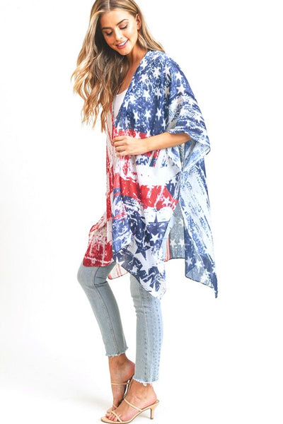 LA Jewelry Plaza Distressed American Flag Printed Long Kimono