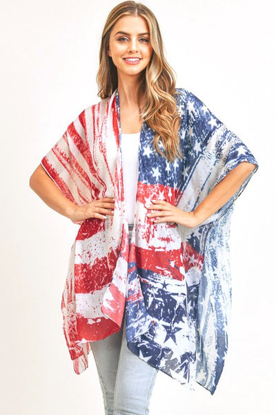 LA Jewelry Plaza Distressed American Flag Printed Long Kimono