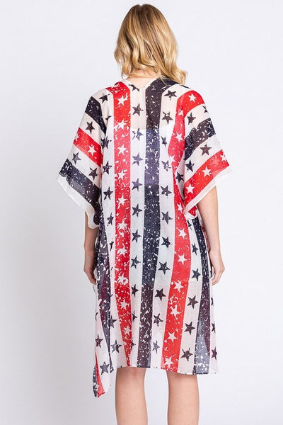 LA Jewelry Plaza Distressed American Flag Mix Printed Light Kimono