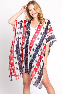 LA Jewelry Plaza Distressed American Flag Mix Printed Light Kimono