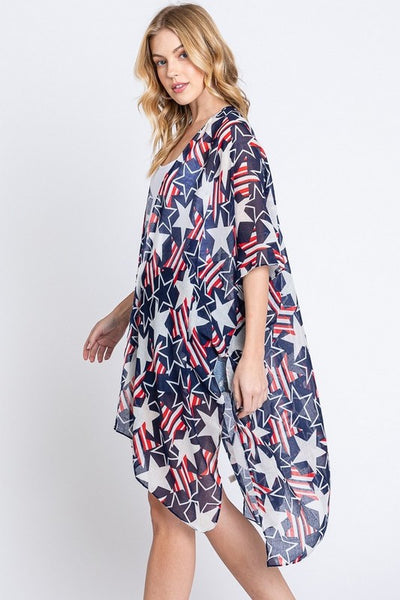 LA Jewelry Plaza American Flag Mix Printed Light Weight Kimono