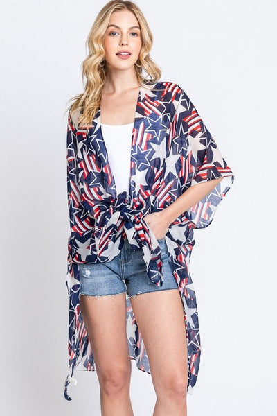 LA Jewelry Plaza American Flag Mix Printed Light Weight Kimono