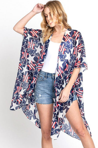 LA Jewelry Plaza American Flag Mix Printed Light Weight Kimono