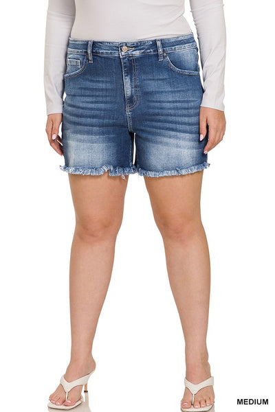 ZENANAPlus Mid Rise Raw Frayed Hem Denim Shorts