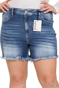 ZENANAPlus Mid Rise Raw Frayed Hem Denim Shorts