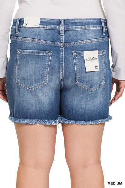 ZENANAPlus Mid Rise Raw Frayed Hem Denim Shorts