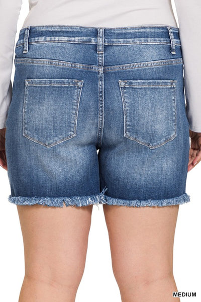 ZENANAPlus Mid Rise Raw Frayed Hem Denim Shorts