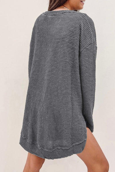 Women Waffle Knit High Slits Oversized Top-