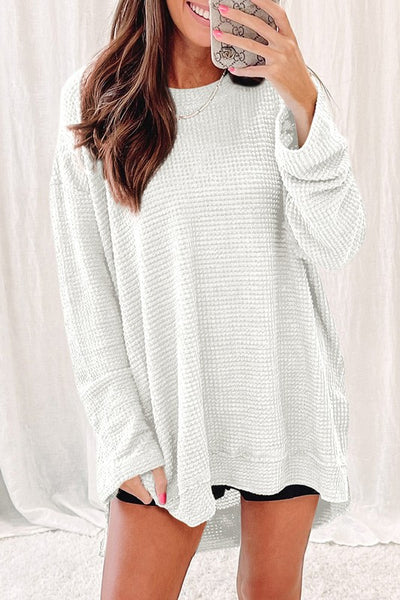 Women Waffle Knit High Slits Oversized Top-