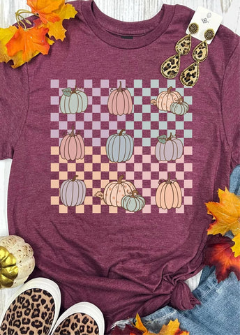 Checkered Pumpkins Maroon Tee-TSC