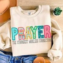 PRAYER THE STRONGEST WIRELESS CONNECTION FAUX EMBROIDERY