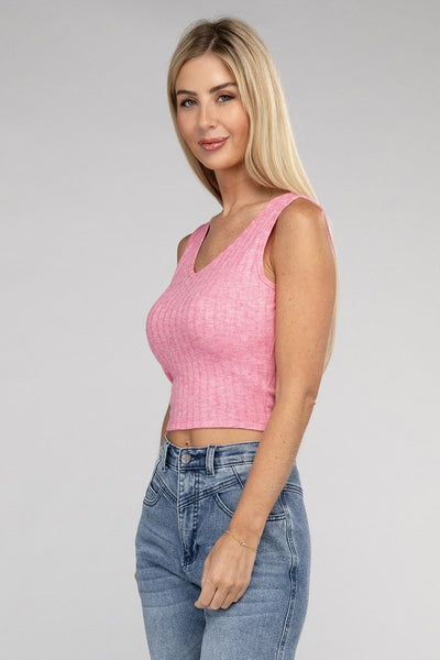 ZENANA Ribbed Scoop Neck Cropped Sleeveless Top