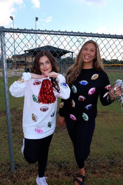 Multicolor Sequin Football Patch Corded Crews