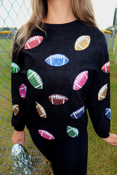Multicolor Sequin Football Patch Corded Crews
