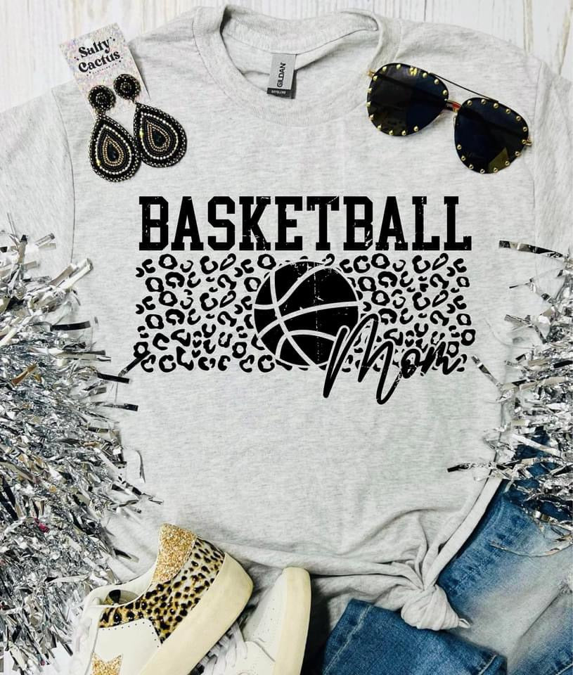 Basketball Mom Leopard Print Ash Grey Tee