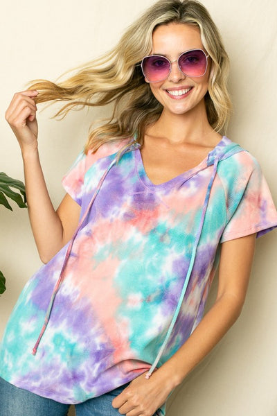 e Luna PLUS TIE DYE THERMAL HOODIE TOP