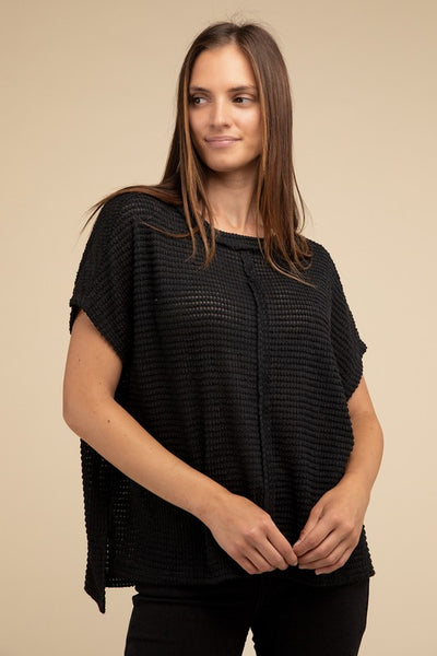 ZENANA Dolman Short Sleeve Jacquard Sweater