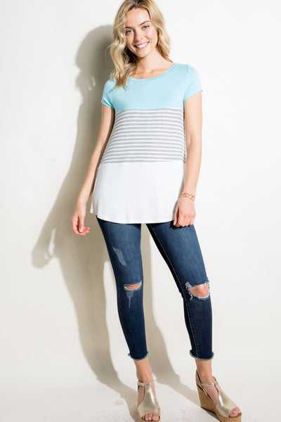 e Luna RIB STRIPE SOLID COLOR BLOCK TOP