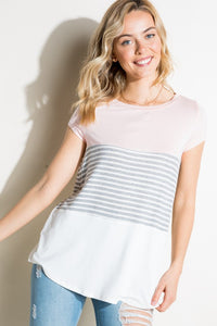 e Luna PLUS STRIPE SOLID COLOR BLOCK TOP