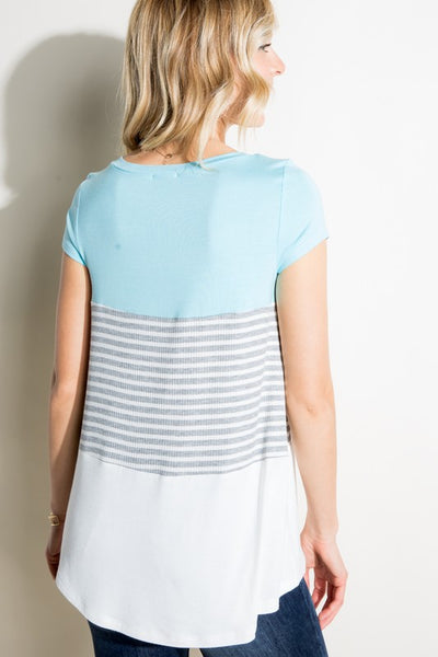 e Luna RIB STRIPE SOLID COLOR BLOCK TOP