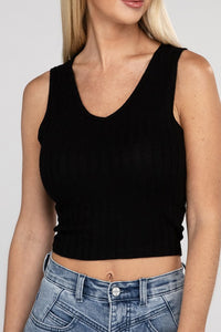 ZENANA Ribbed Scoop Neck Cropped Sleeveless Top