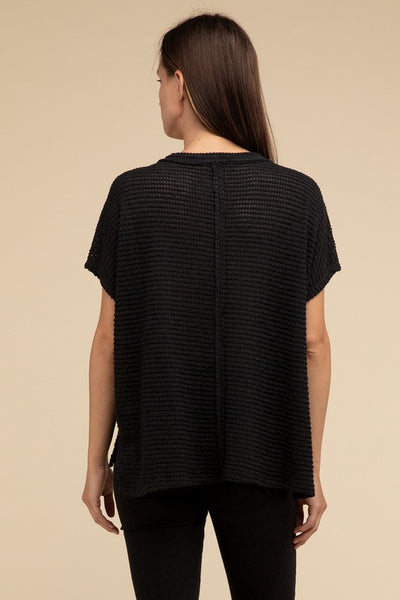 ZENANA Dolman Short Sleeve Jacquard Sweater