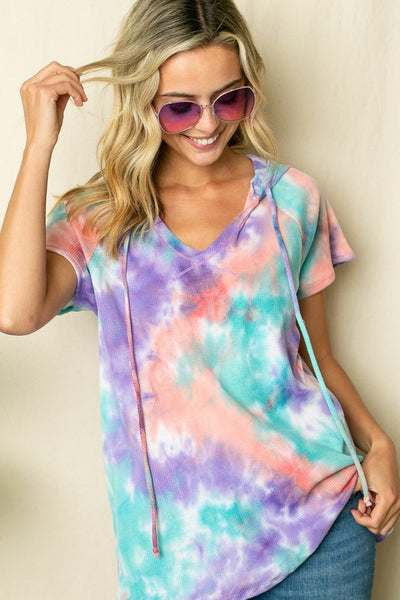 e Luna PLUS TIE DYE THERMAL HOODIE TOP