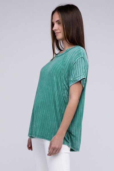 ZENANA Ribbed Raglan Dolman Sleeve Boat-Neck Top