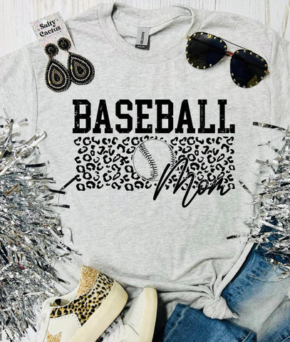 Baseball Mom Leopard Print Ash Grey Tee