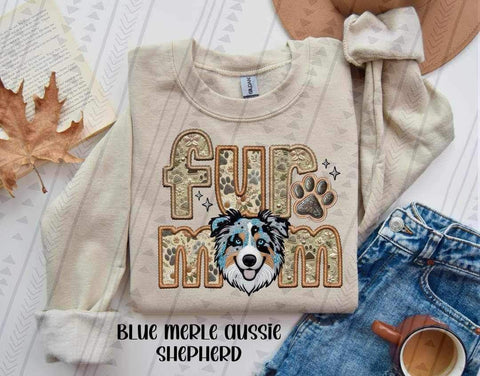 BLUE MERLE AUSSIE Faux Embroidery DTF