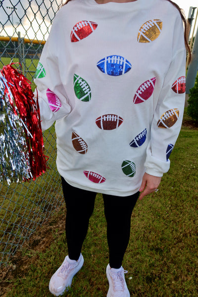 Multicolor Sequin Football Patch Corded Crews