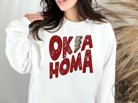 RED OKLAHOMA LEOPARD LIGHTENING BOLT SUB-TEE PARTY
