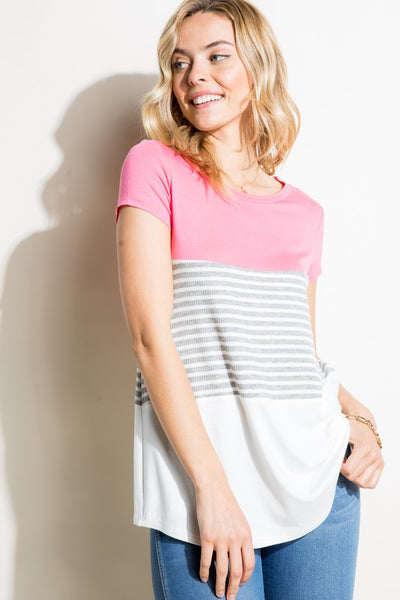 e Luna PLUS STRIPE SOLID COLOR BLOCK TOP