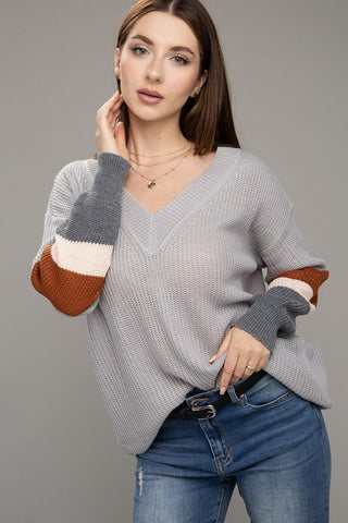 Nuvi Apparel Color Block Dropped Shoulder Sweater