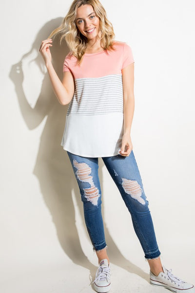 e Luna RIB STRIPE SOLID COLOR BLOCK TOP