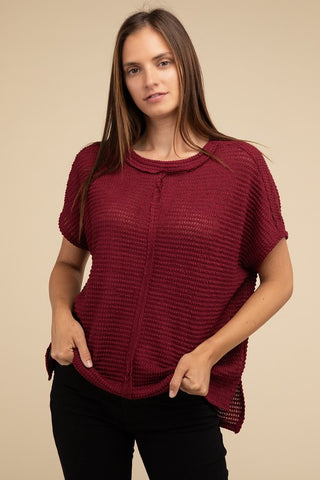 ZENANA Dolman Short Sleeve Jacquard Sweater