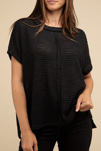 ZENANA Dolman Short Sleeve Jacquard Sweater