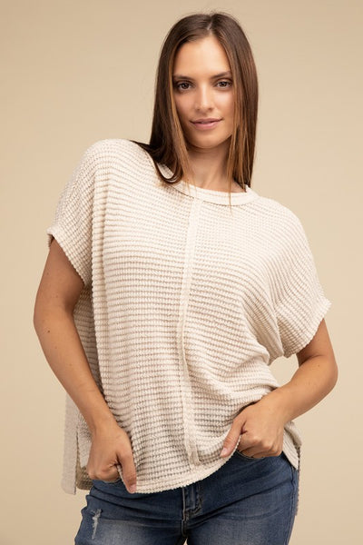 ZENANA Dolman Short Sleeve Jacquard Sweater