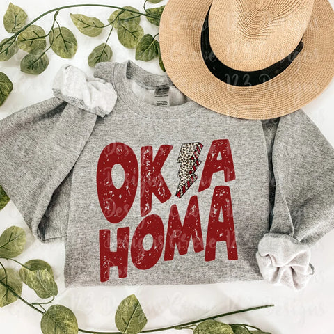 RED OKLAHOMA LEOPARD LIGHTENING BOLT DTF-TEE PARTY