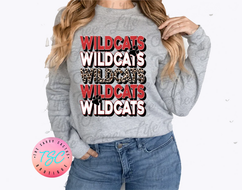 WILDCATS LEOPARD STACKED RED DTF-TEE PARTY No