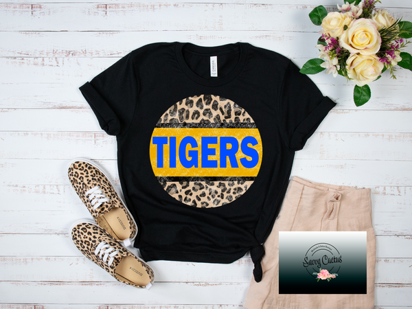LEOPARD CIRCLE TIGERS BLUE LETTERS TEE